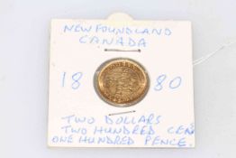 1880 Rare Newfoundland Canada Queen Victoria two dollars / two hundred cents / one hundred pence
