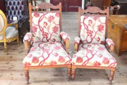 Pair late Victorian/Edwardian armchairs on turned legs.