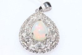 Sterling silver opal and some diamond pendant, 22mm by 18mm.