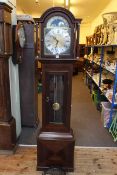 Modern triple weight longcase clock having moon phase dial.