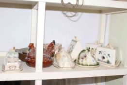 Collection of stilton covers and stands, cheese dishes, copper jelly moulds,