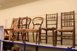 Two rush seated Country side chairs, pair Victorian mahogany cabriole leg parlour chairs,