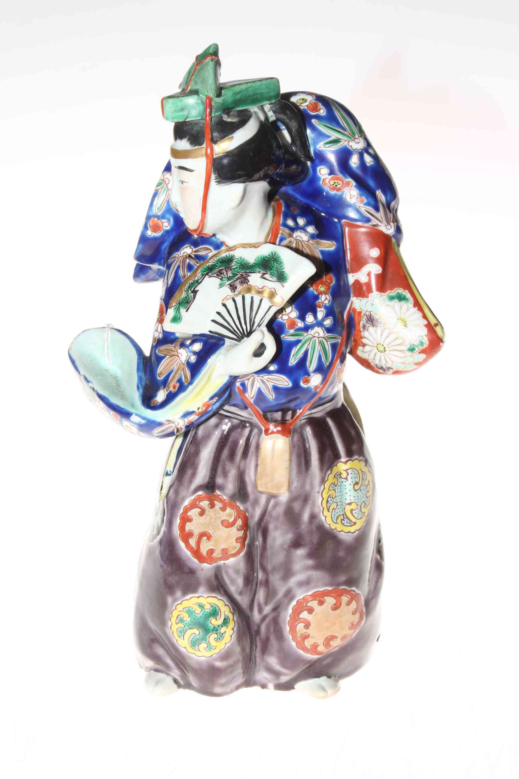 Japanese porcelain figure with fan, 28cm.