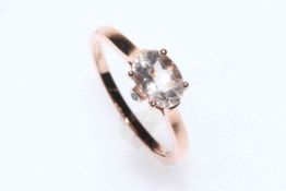 Morganite and diamond 9k rose gold ring, morganite 1.11 carat, size P/Q, with certificate.