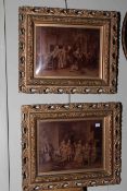 Pair gilt framed bevelled chrystoleums depicting parlour scenes, 33cm by 39cm overall.