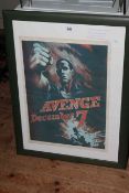 Original WWII poster, Avenge December 7, by Bernard Perlin, in glazed frame, 78cm by 58cm overall.