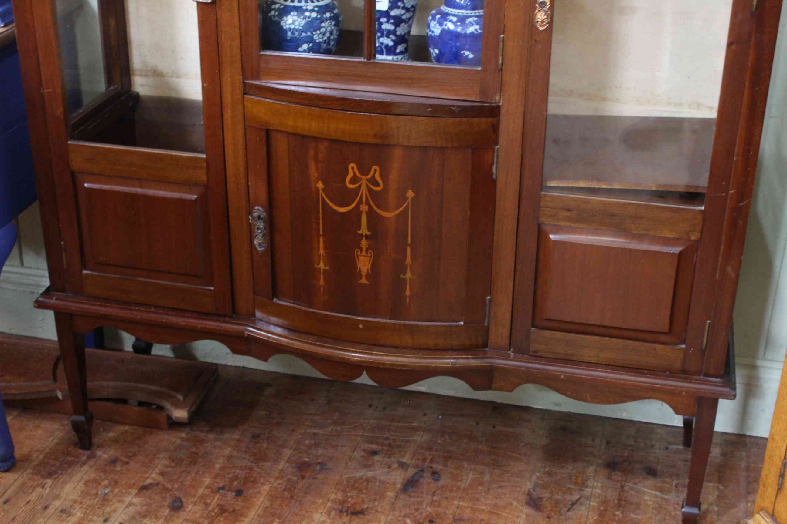 Edwardian inlaid mahogany three door vitrine on square tapering legs to spade feet, - Image 2 of 2