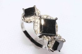 14k white gold and black diamond ring,