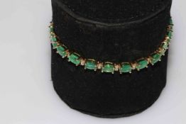 Emerald and diamond bracelet set in 14k yellow gold,