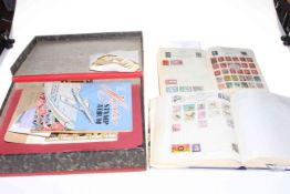 Three schoolboy stamp books and a folder including Penny reds, Newfoundland, South Australia,