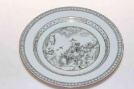 Chinese porcelain plate decorated with elders and geometric border, 23cm.