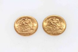 1911 and 1912 George V gold half sovereign coins (2).