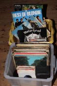 Two boxes of LP records and singles including Beatles, John Lennon, Moody Blues, Motorhead, etc.