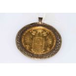 1915 Austria 4 Ducat gold coin in a 9k pendant mount.