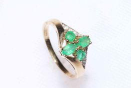 Emerald and diamond 9k gold ring, size N/O, with certificate.