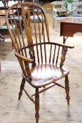 19th Century ash and elm pierced splat back Windsor elbow chair.