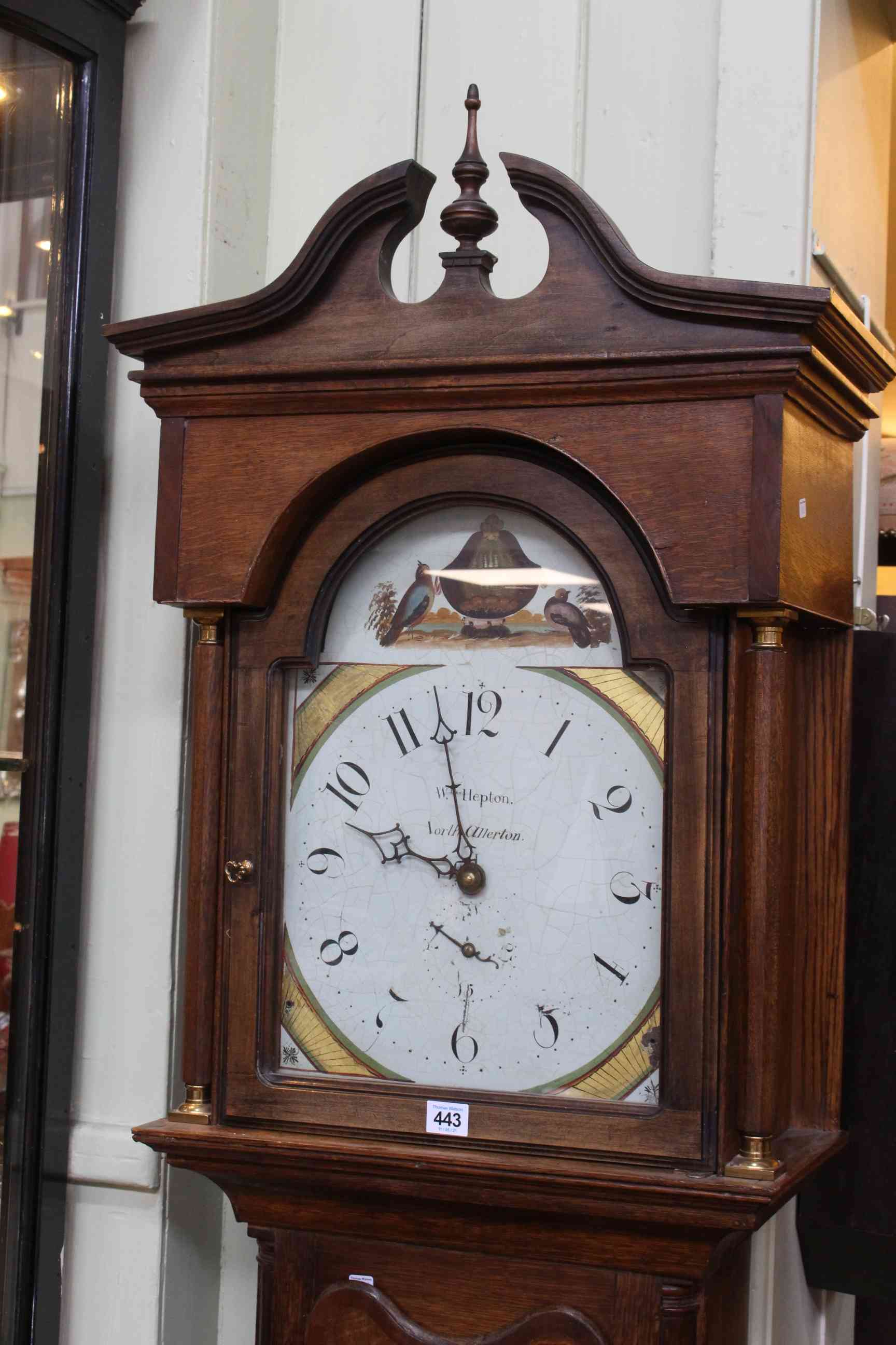 Antique oak and mahogany 30 hour longcase clock having painted arched dial signed Wm Hepton, - Image 2 of 3