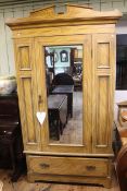 Victorian pine mirror door wardrobe, late Victorian dressing table and tiled back washstand (3).