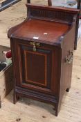 Edwardian mahogany and satinwood coal purdonium complete with liner and coal scoop, 68cm high by 39.