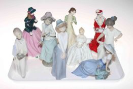 Four Royal Doulton ladies including Sweet Devotion, four Nao and one Lladro figures (9).