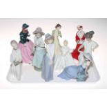 Four Royal Doulton ladies including Sweet Devotion, four Nao and one Lladro figures (9).