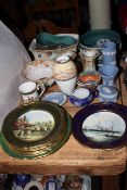 Six Spode Antique Golf plates, other Spode plates, vases and candlesticks, Wedgwood, etc.