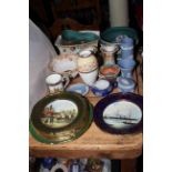 Six Spode Antique Golf plates, other Spode plates, vases and candlesticks, Wedgwood, etc.