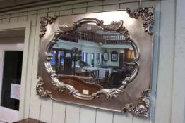 French style silvered frame wall mirror, 100cm by 74cm overall.