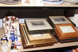 Collection of watercolour paintings and prints, Staffordshire flat backs.