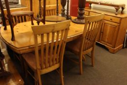 Ducal pine seven piece dining suite comprising three door sideboard,