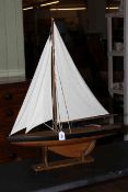 Wooden pond yacht, 68cm by 82cm.