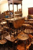 Oak drop leaf dining table with carved border, barley twist drop leaf table,