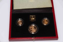 The 1990 United Kingdom Gold Proof Sovereign Three Coin Set by The Royal Mint. With box and COA No.