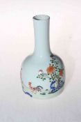 Chinese pottery bottle neck famille rose vase decorated with figure, cockerel and verse, 17cm high.