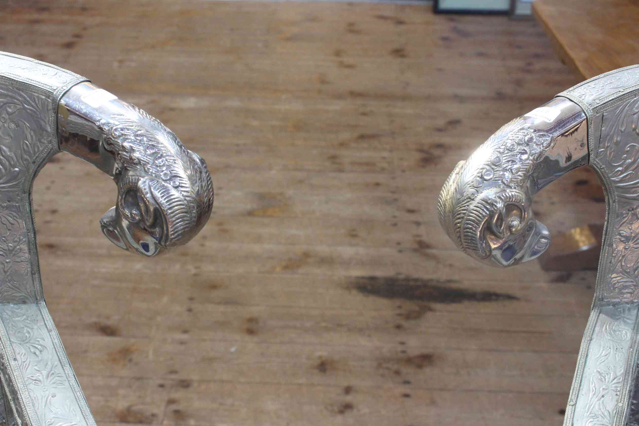 Pair white metal covered bar back elbow chairs. - Image 2 of 2