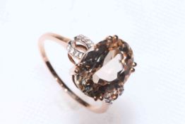 9k rose gold Champagne Danburite and zircon ring, size P/Q, with certificate.