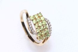 Ambanja Demantoid garnet and zircon 9k gold ring, size N/O, with certificate.