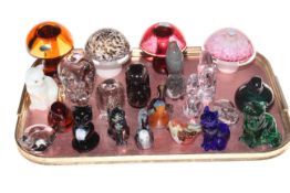 Collection of twenty two glass mushroom and animal paperweights, Wedgwood, Langham, etc.