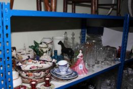 Large collection of glass and ceramics including Coalport Ruby Anniversary figure, meat plates,
