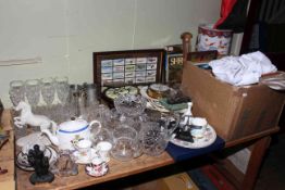 Crystal glassware, china, clock, barometers, books, Imari brolly stand, pictures, etc.