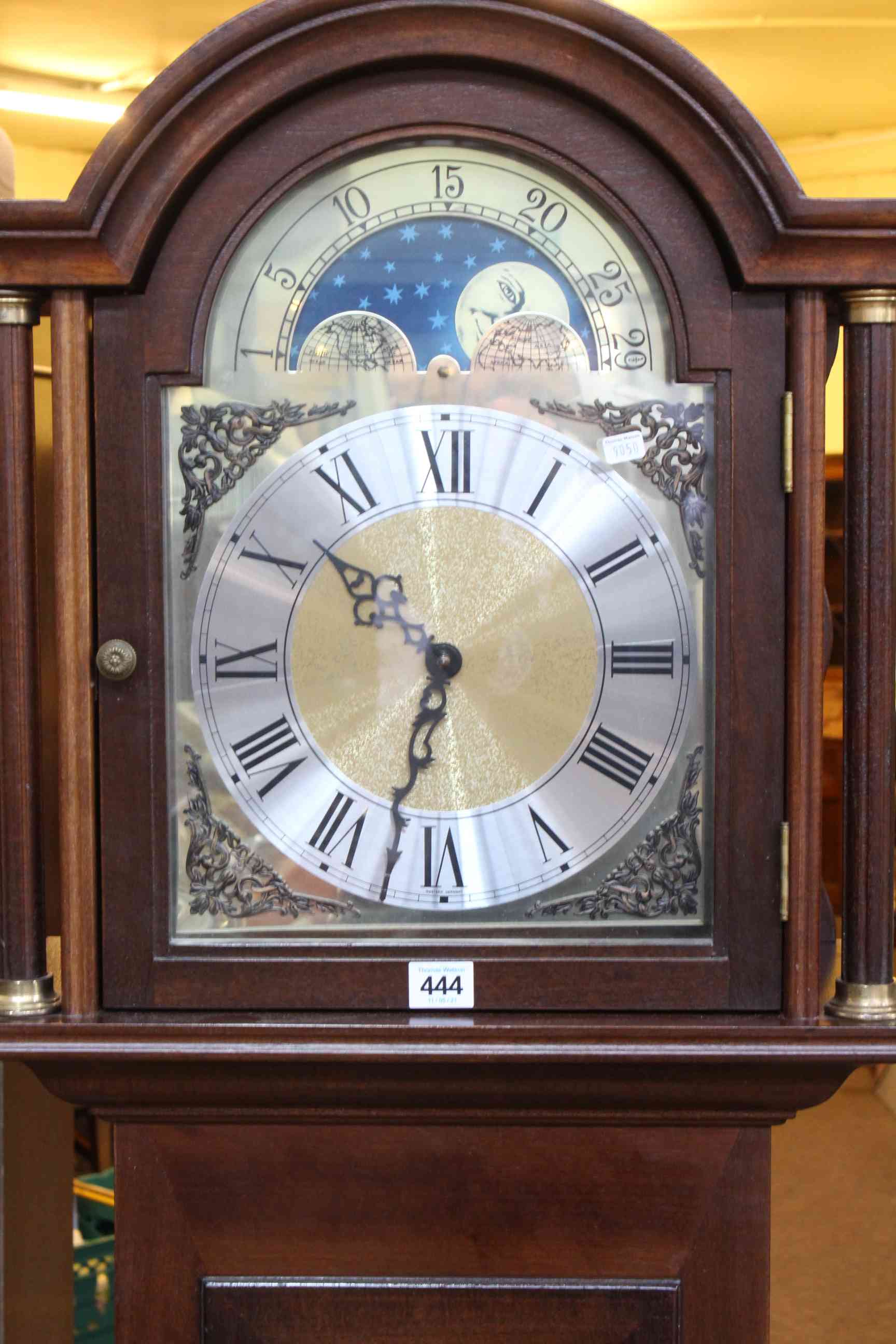 Modern triple weight longcase clock having moon phase dial. - Image 2 of 3