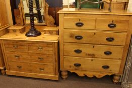 Late Victorian pine dressing table and five drawer chest.