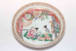 Chinese porcelain plate decorated with figures in interior scene, 21cm diameter.