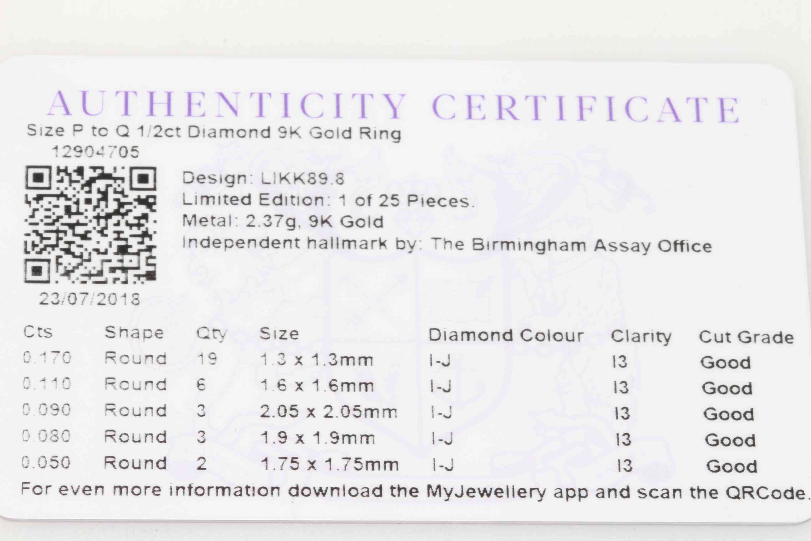 Diamond multi stone tiara shape 9k gold ring, size P/Q, with certificate. - Image 2 of 2