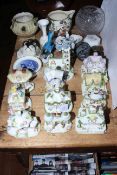 Eleven Coalport houses, Locke & Co Worcester bulb vase, Doulton jug, bird ornaments, etc.