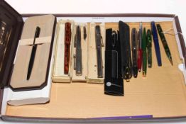 Collection of twelve pens including Conway Stewart fountain pen and pencil, and Parker ballpoint.