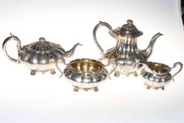 George IV silver four piece service, coffee pot by Richard Atkins and Nathaniel Somersall,