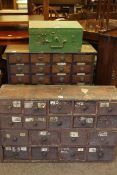 Pine nest of fourteen drawers, oak nest of thirty one drawers and pine tool box (3).