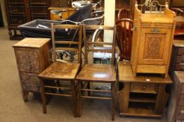 Late 19th/early 20th Century oak coal purdonium, carved coal cabinet, pair bedroom chairs,