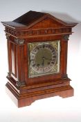 Edwardian mahogany mantel clock with a seven day and 1/4 hour strike movement, 40cm high.